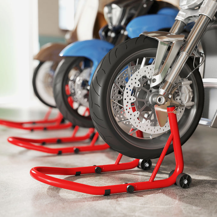 Motorcykel stander sæt for/bag montering stander motorcykel donkraft op til 544 kg stål rød