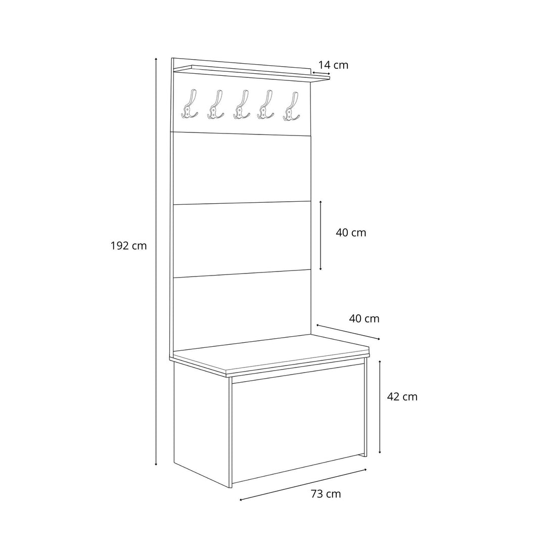 Garderobe med skoskab, sæde og knagerække