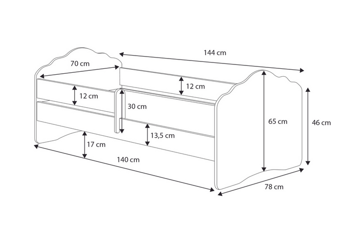 Wave børneseng 140x70 med skuffe - Kat