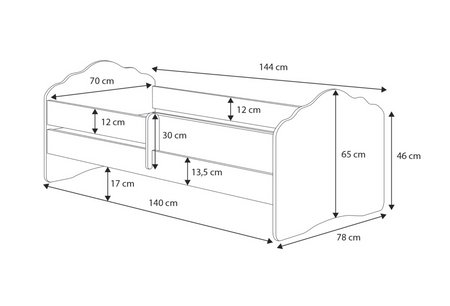 Wave enkeltseng 140x70 med gelænder - Mermaid