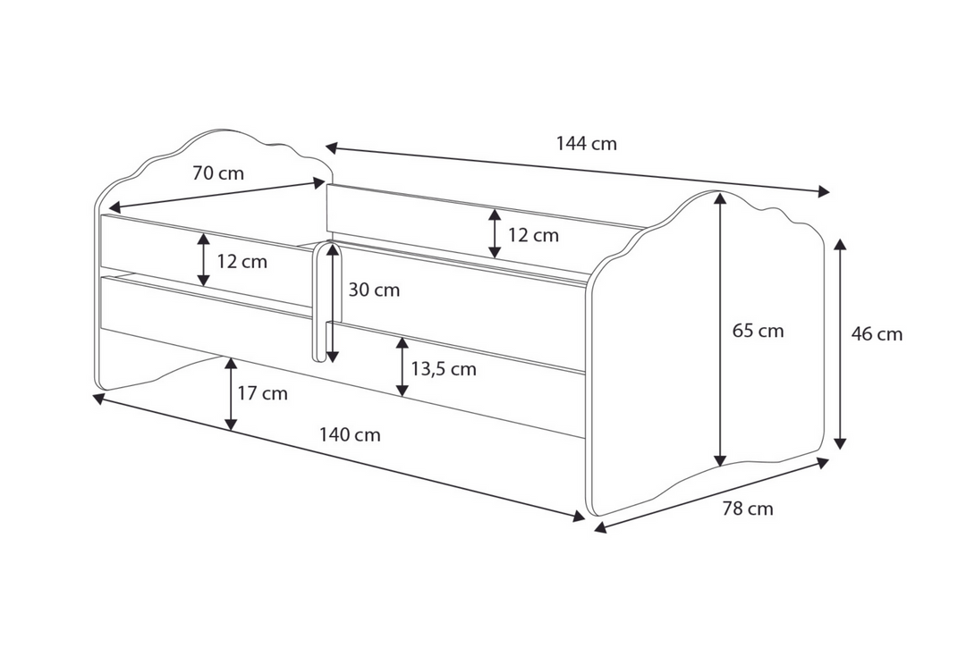Enkeltseng Wave 140x70 med gelænder