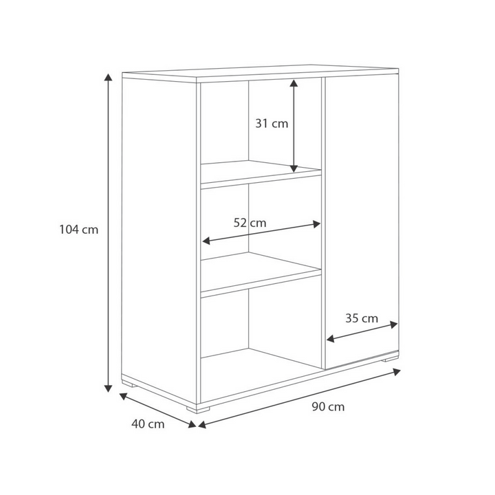 Bogreol Fondi hvid, Højde 104 cm, bredde 90 cm, dybde 40 cm