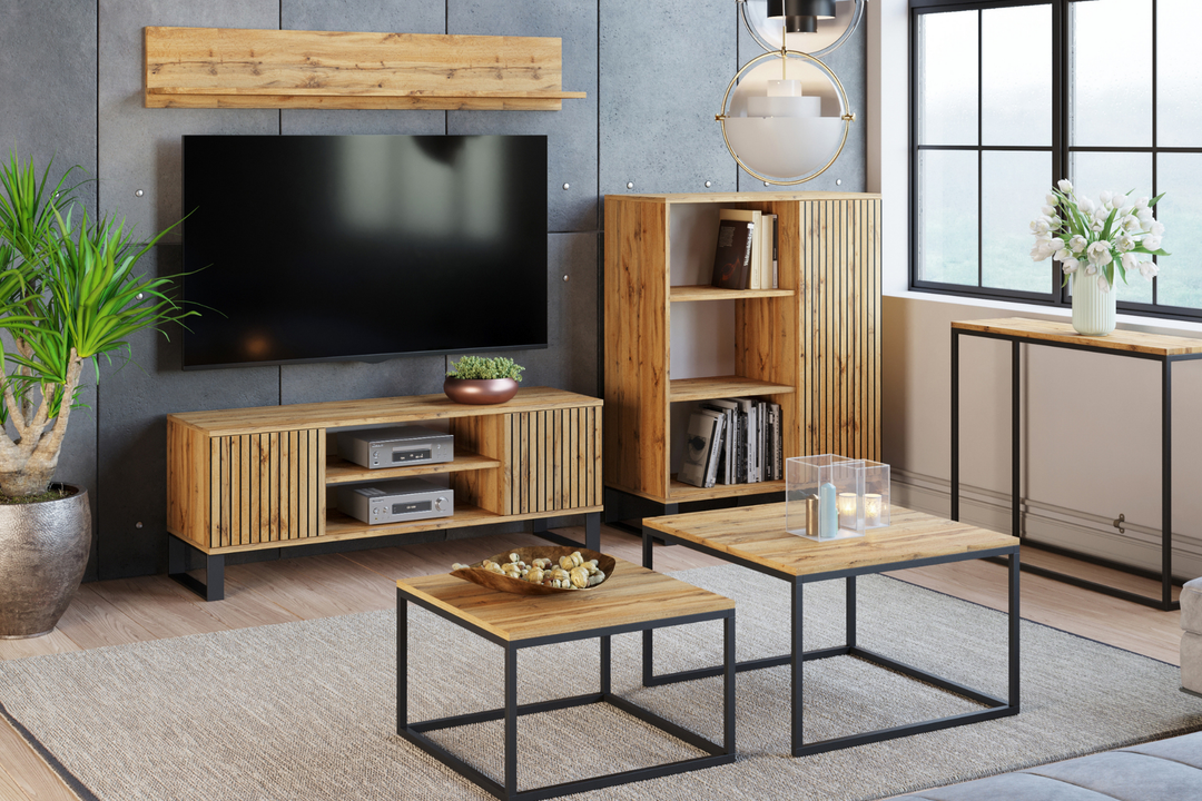 Lav tv-kommode, japandi-stil, Højde 49 cm, bredde 135 cm, dybde 40 cm, naturfarvet