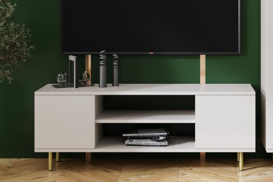 Lav TV-kommode - guldben, højde 48 cm, bredde 135 cm, dybde 40 cm