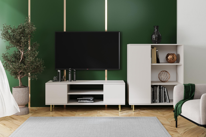 Lav TV-kommode 155 cm guldben, højde 48 cm, bredde 155 cm, dybde 40 cm