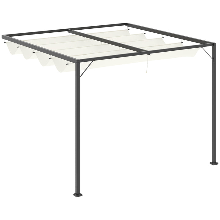 Pergola pavillon 3 x 3 m havepavillon grillpavillon med stoftag terrassetag vejrbestandig vægmonteret metal polyester cremehvid