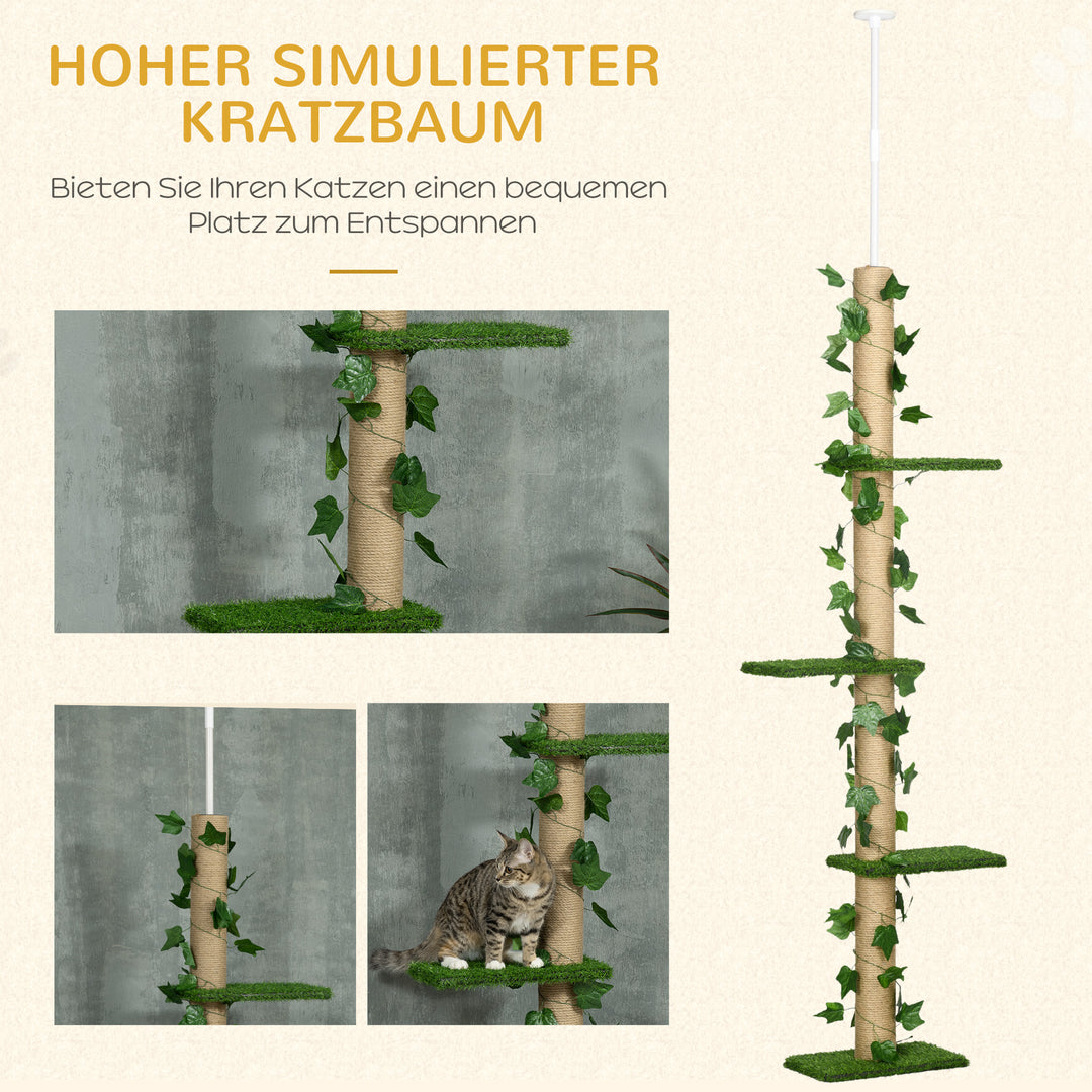 Kradsetræ, højdejusterbart 202-242 cm, skridsikkert, jute rebstolper, spånplade, grøn/gul