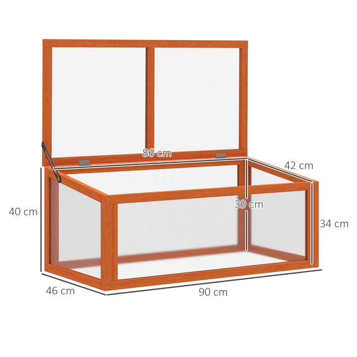 Koldramme-drivhus af træ og polycarbonat 90 x 46 x 40 cm drivhus med overdækning vejrbestandig koldrammekasse til haveplantebed orange