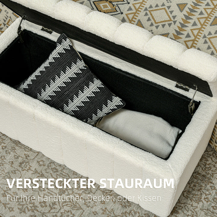 Polstret bænk, sengebænk med opbevaring, lasteevne op til 120 kg, 102x45x46 cm, cremehvid