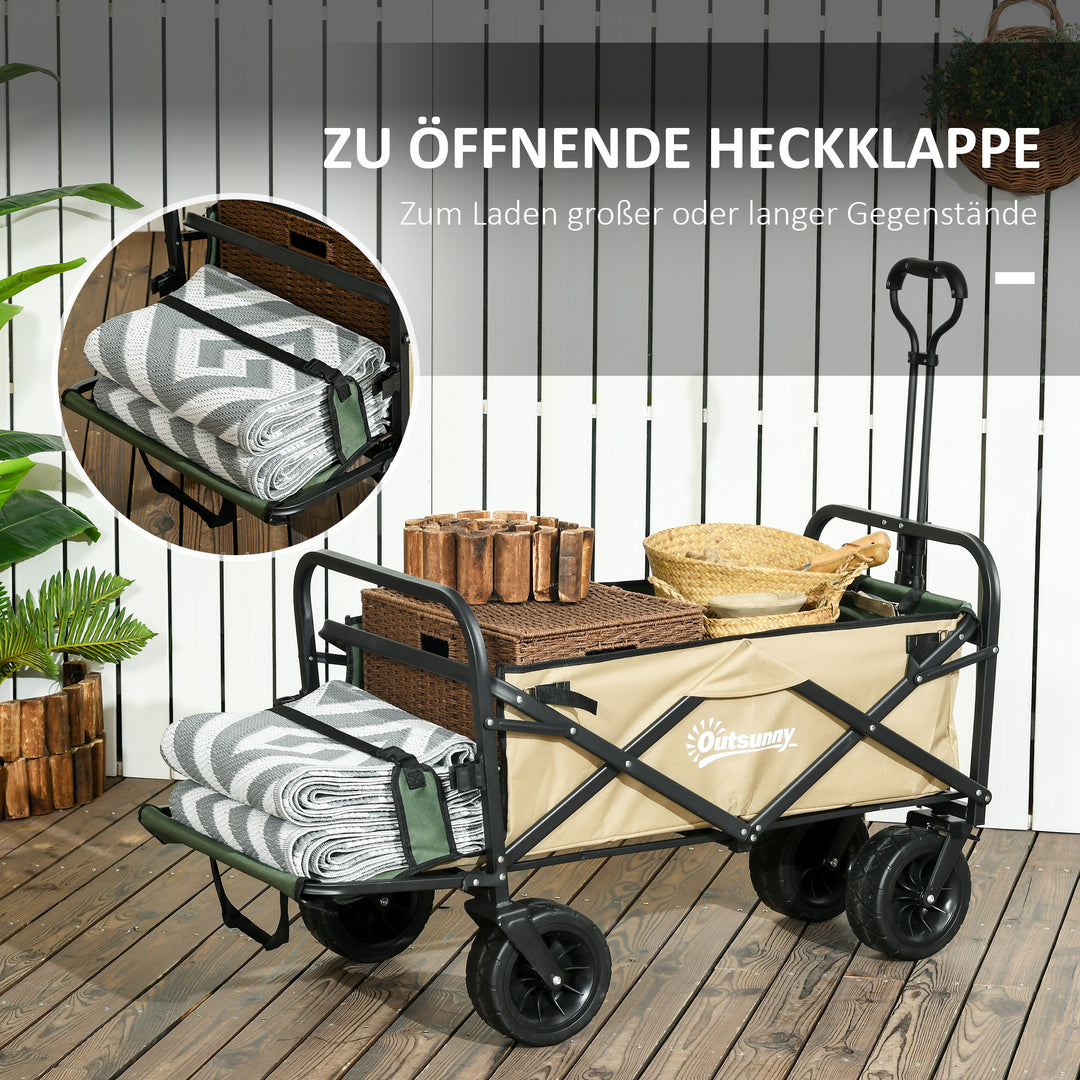 Foldbar sækkevogn, 110 l, op til 100 kg, teleskophåndtag, stålramme, 94 x 57 x 77-100 cm, khaki