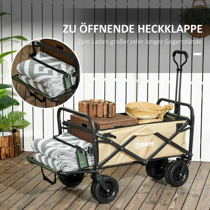 Foldbar sækkevogn, 110 l, op til 100 kg, teleskophåndtag, stålramme, 94 x 57 x 77-100 cm, khaki