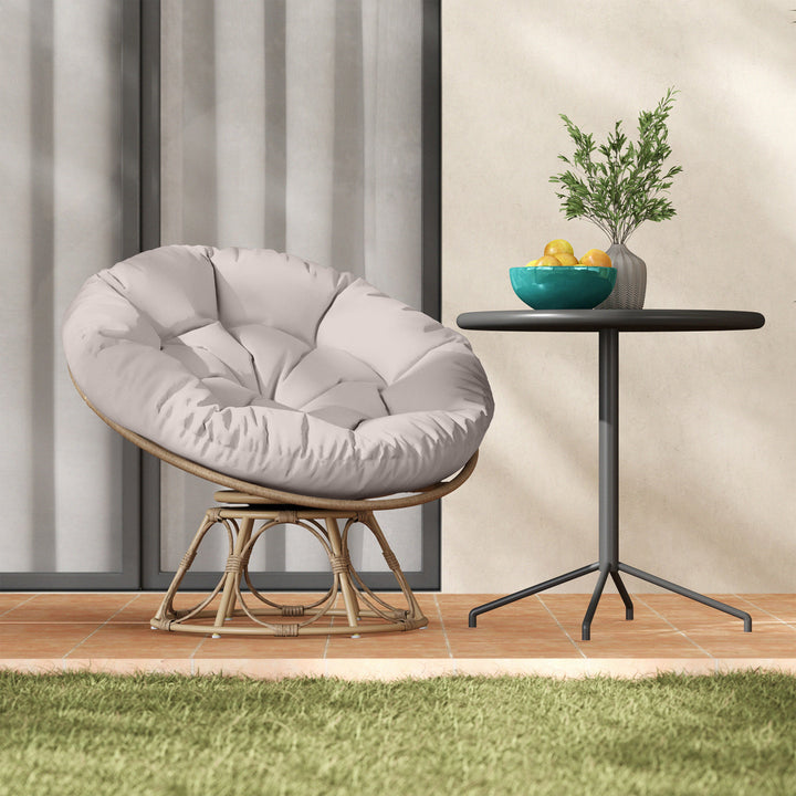 Papasan-stol i rattan, 360° drejelig kurvestol med siddehynde, rund udendørs