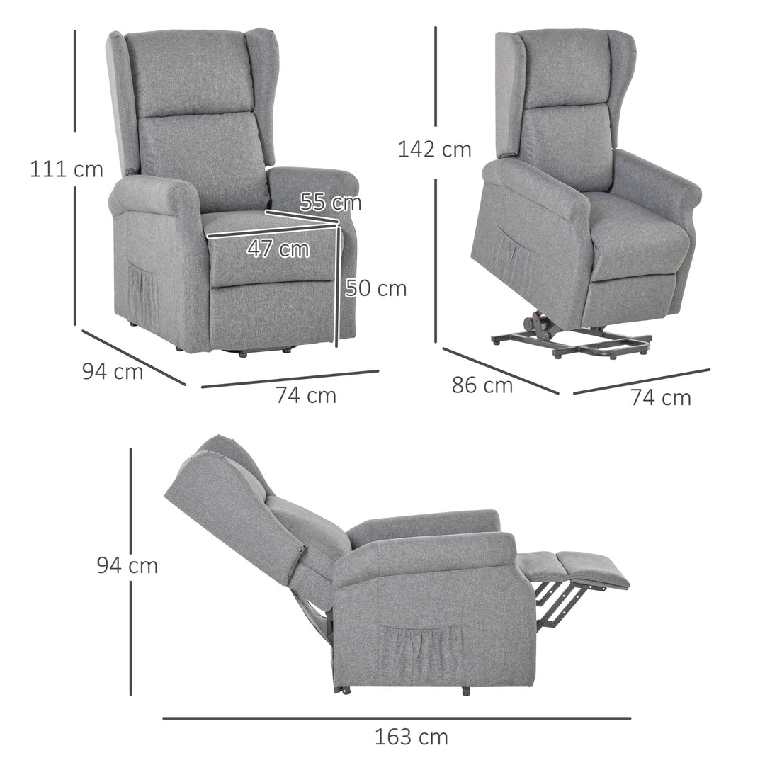 Lænestol med justerbar lænefunktion, løftehjælp, lænefunktion, op til 200 kg, 72,5x94x109 cm, grå