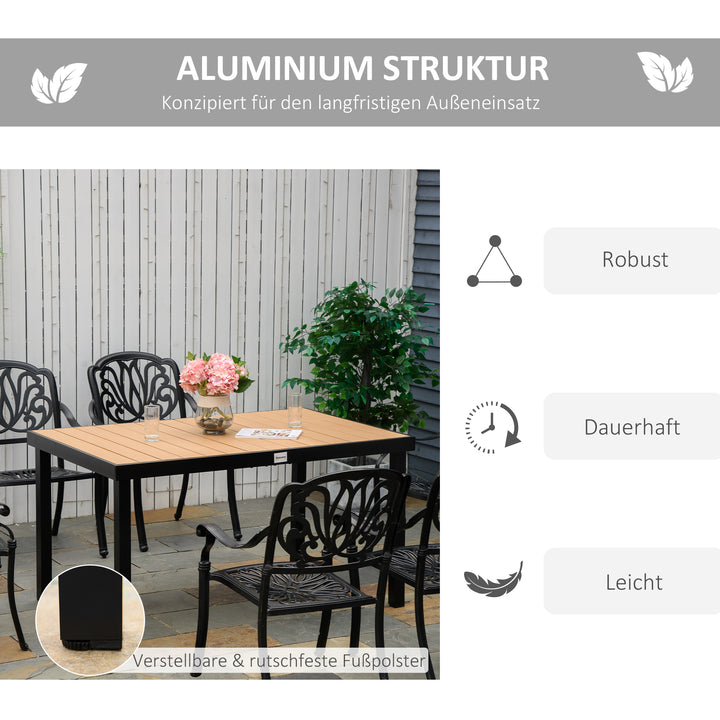 Havebord til 6 personer, spisebord, aluminiumsbord, havemøbler, loungemøbler, letplejelig plastik, naturlig og sort, 140 x 90 x 74 cm