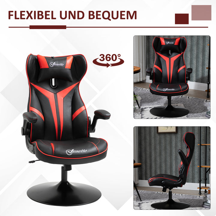 Gaming chair ergonomisk computerstol med gyngefunktion drejestol højdejusterbar stål sort+rød 67 x 70 x 106-112 cm