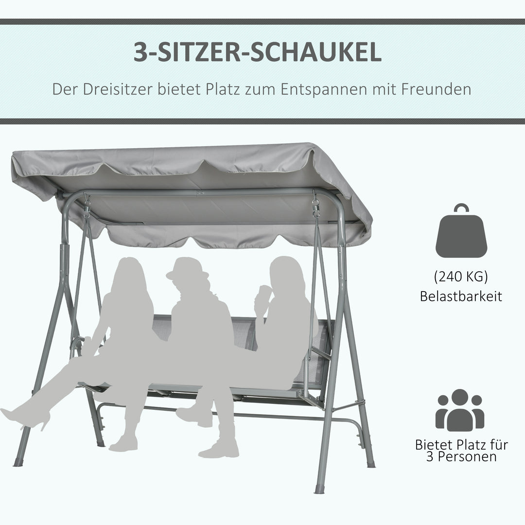 Hollywood-gynge med justerbar solskærm, 3-personers havegynge med skridsikre fødder, gyngebænks bæreevne op til 240 kg, haveliggestol til haven, terrasse, 171x108x154cm, grå