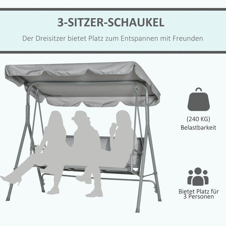Hollywood-gynge med justerbar solskærm, 3-personers havegynge med skridsikre fødder, gyngebænks bæreevne op til 240 kg, haveliggestol til haven, terrasse, 171x108x154cm, grå