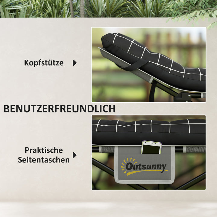 Sammenklappelig campingseng, feltseng med madras, ergonomisk, metalramme, sort
