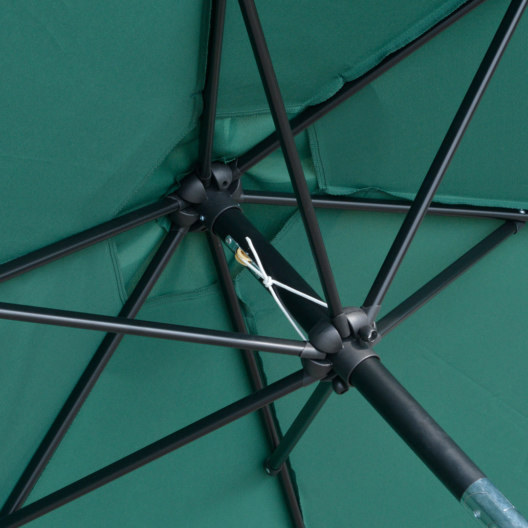 Sammenklappelig parasol, haveparasol, markedsparasol med håndsving, aluminium, 180 cm, polyester, mørkegrøn, Ø2,6 x 2,35 m