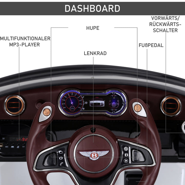 Bentley GT børnebil, officielt licenseret elektrisk kørebil med fjernbetjening, 2 x 390 motorer, hvid, 108 x 60 x 43 cm