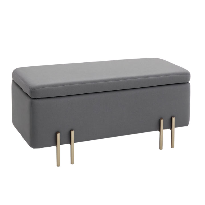 Bænk med opbevaringsplads, polstret bænk med fløjlslook, kommode med metalben, kommodebænk til stue, soveværelse, entre 100 x 40 x 42 cm, mørkegrå