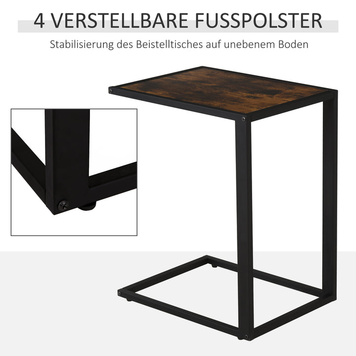 C-formet sidebord, sofabord, laptopbord til soveværelse og stue, lille område med metalramme, industriel stil, metal, mdf, rustik brun, 40,6 x 50,8 x 64,2 cm