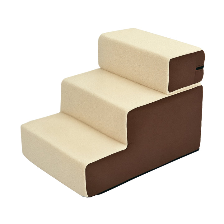 Kæledyrstrappe hundetrappe kattetrappe 3 trin til katte og hunde plys beige 54 x 40 x 39 cm