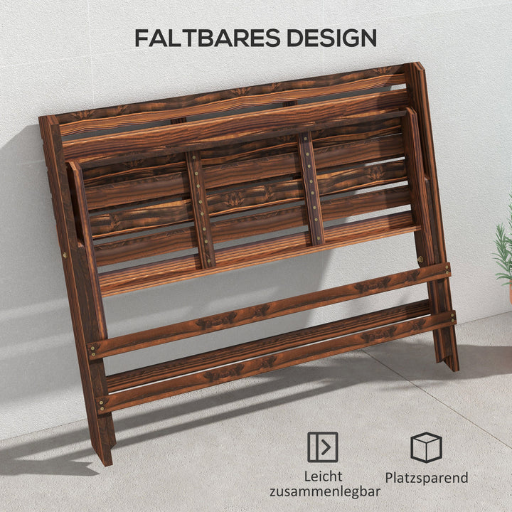 Havebænk til 2 personer, rustikt design, foldbar, naturtræ, 122 x 63 x 83 cm, forkullet overflade