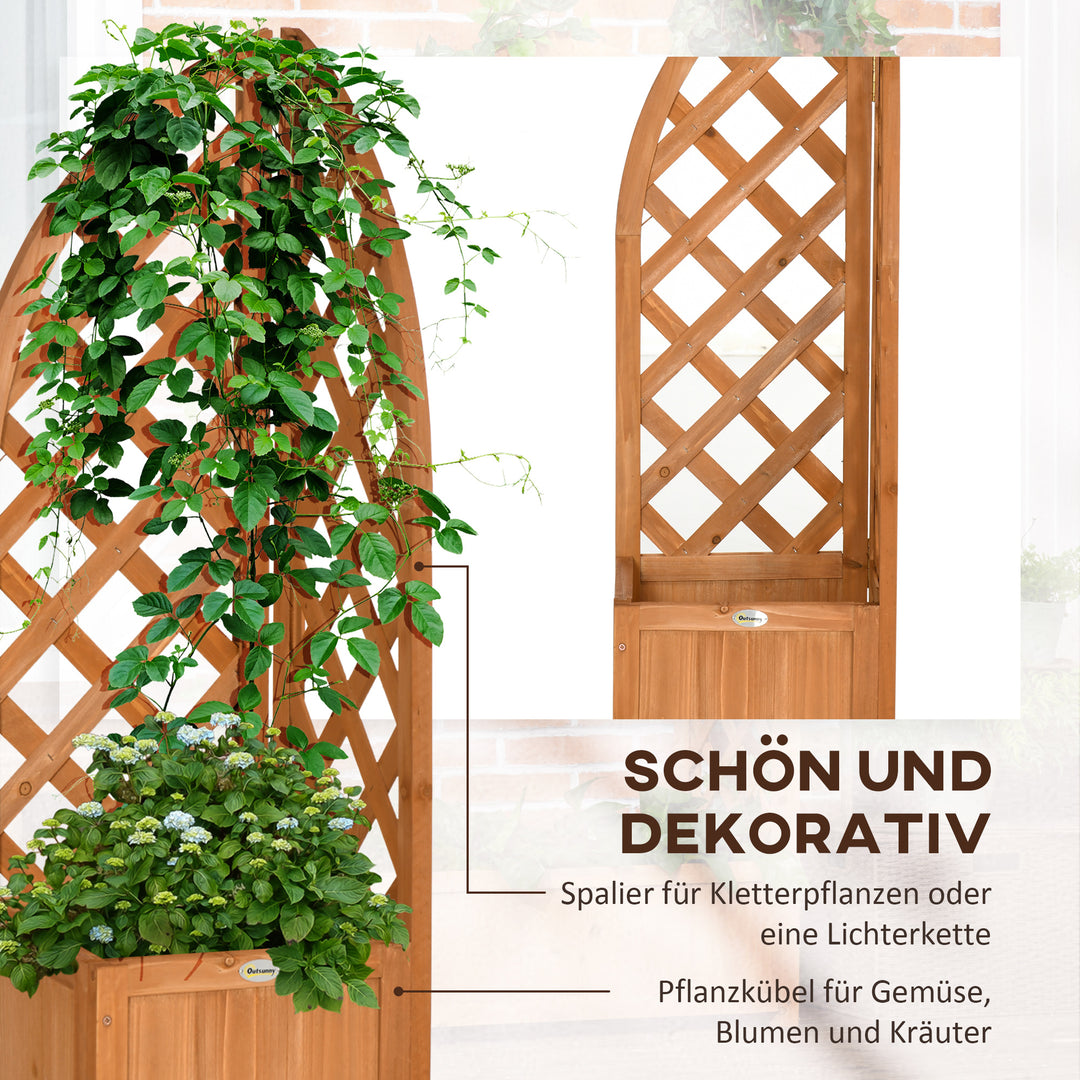 Plantekasse med hjørneespalier, drænåbning, vejrbestandig, naturtræ, brun, 32 x 32 x 108 cm