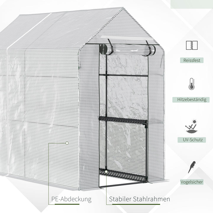 Walk-in polytunnel drivhus med 4 hylder, tomatdrivhus, drivhus, kold ramme med dør, grøn, stål, PE, 120 x 186 x 190 cm