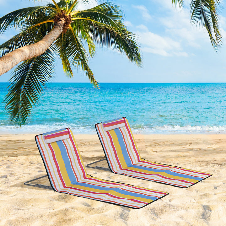 Sæt med 2 strandmåtter, justerbare, foldbare, 124L x 53B x 37-50H cm, flerfarvede