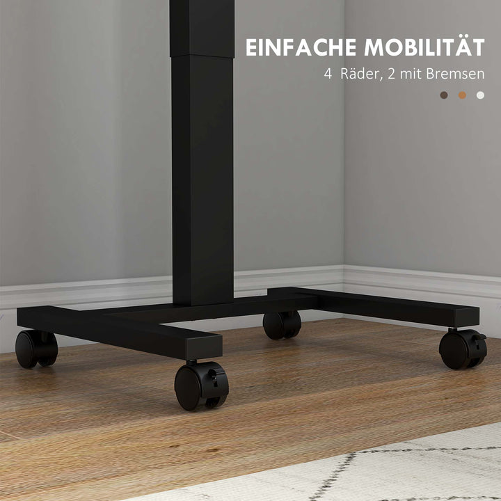 Hæve-sænkebord, laptopbord, højdejusterbart, 4 hjul, 65 cm x 48 cm x 108 cm, brun + sort