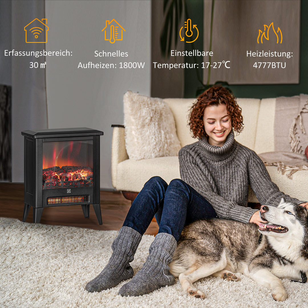 Elektrisk pejs med realistisk brandeffekt, overophedningsbeskyttelse og lav støj, 1800w, sort