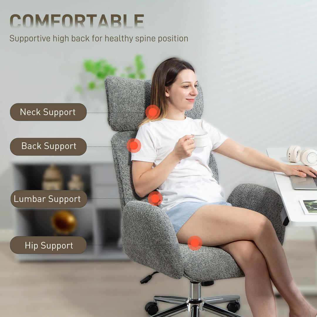 Kontorstol med justerbar nakkestøtte, ergonomisk skrivebordsstol, vippefunktion, højdejusterbar, mørkegrå