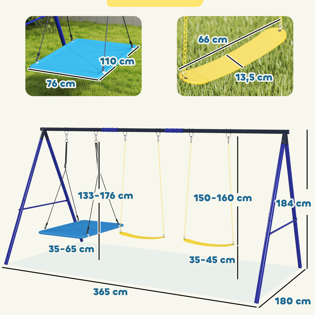 Gyngesæt til 3 børn, 120 kg lasteevne, udendørs gynger, farverig