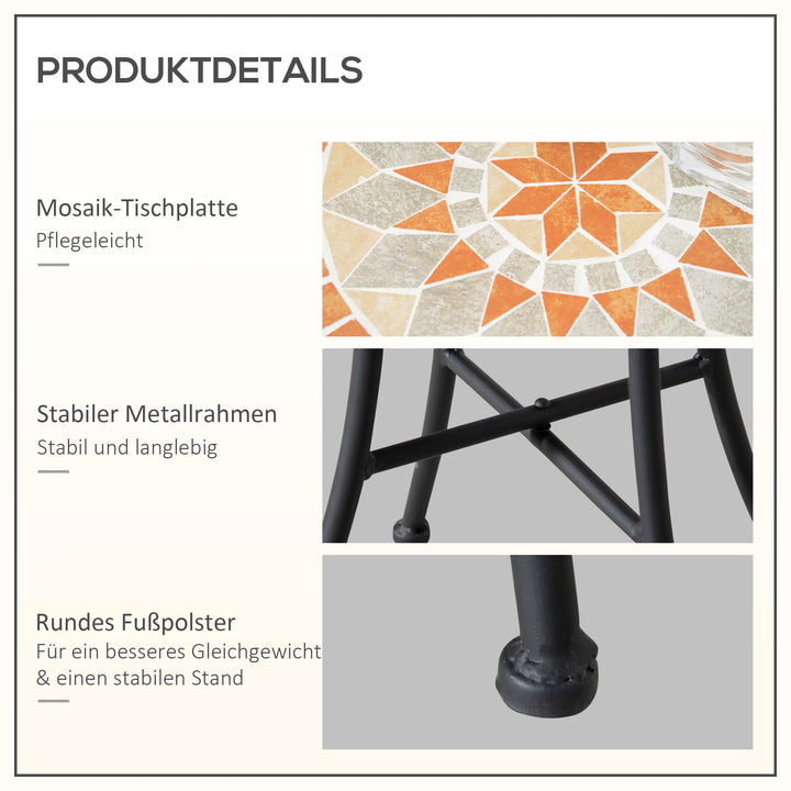 Sidebord, havebord, Ø35,5 cm, rundt, vejrbestandigt, netdesign, balkonbord med mosaikmønster, campingbord i metal, sofabord til stue, kontor, udendørs, indendørs, gul+grå
