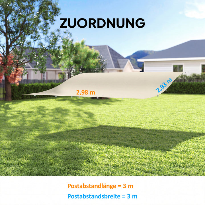Udskiftningstag til pergola, solsejl til terrassetag, udskiftningstagpresenning til 3 x 3 m pavillon, 298 x 293 cm, cremehvid