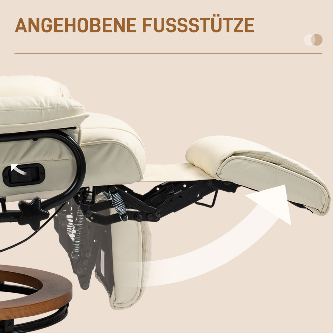 Lænestol med lænefunktion, drejelig, op til 150 kg, betræk i kunstlæder, stålstel, cremehvid