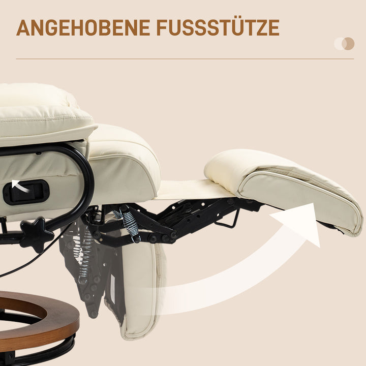 Lænestol med lænefunktion, drejelig, op til 150 kg, betræk i kunstlæder, stålstel, cremehvid