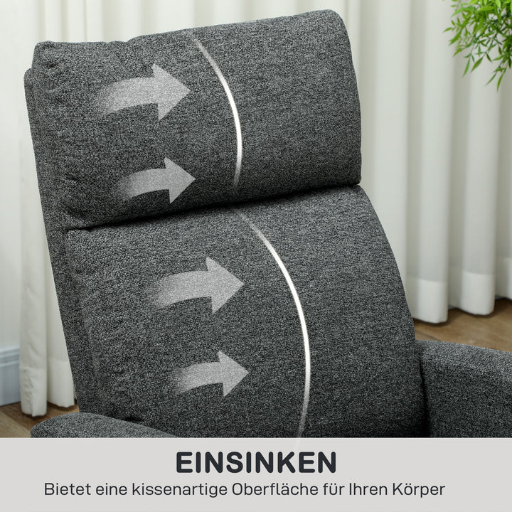 Lænestol, justerbar lænestol med justerbar benstøtte, moderne stuestol med stofbetræk, grå