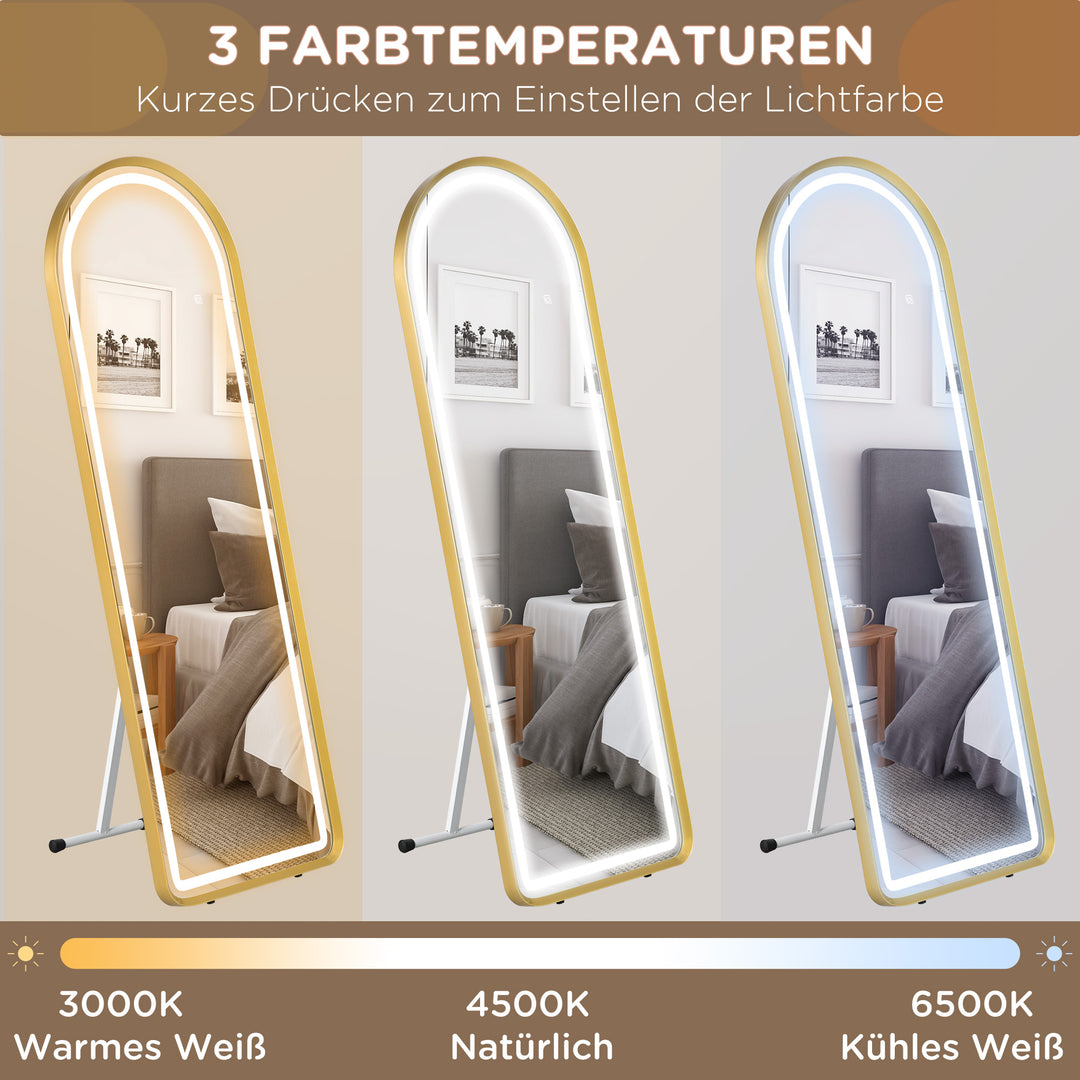 Stående spejl vægspejl fuld længde spejl inklusive vægbeslag, 151,5 x 50 x 4 cm, guld