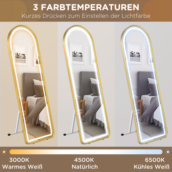 Stående spejl vægspejl fuld længde spejl inklusive vægbeslag, 151,5 x 50 x 4 cm, guld