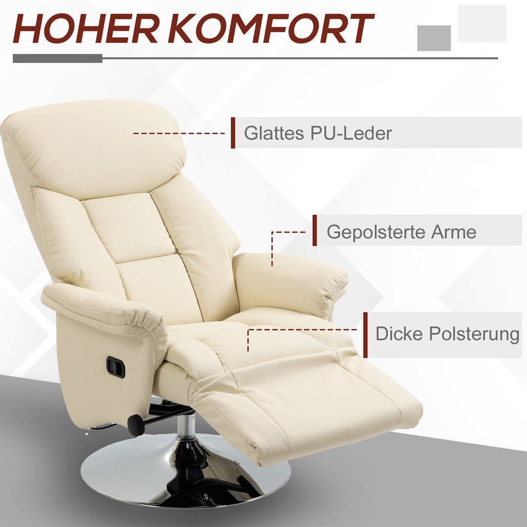 Lænestol med justerbar lænefunktion, læderlook, fodstøtte, op til 150 kg, 78 x 80 x 109 cm, cremefarvet