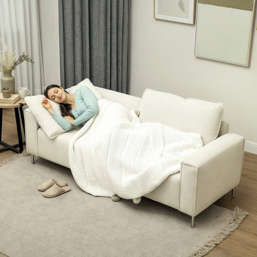 Moderne 3-personers sofa, blød sofa med ryghynder, polstret sofa til stue, soveværelse, hjemmekontor, cremehvid