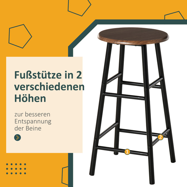 Barsæt, 3 dele, bord og 2 skamler, hylde, industrielt design, sort/eg