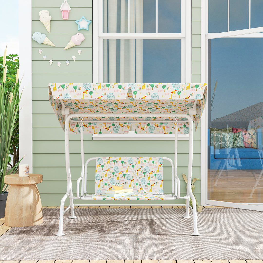 Børnegynge til verandaen, stålramme, 2-personers, 60 kg lasteevne, hvid