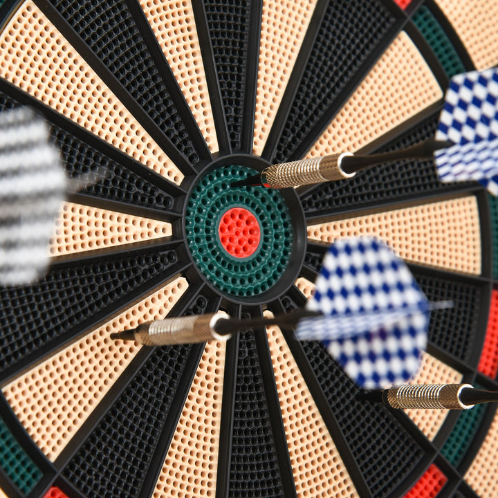 Elektronisk dartskive med automatisk scoring, dartsæt med 6 pile, 30 pilhoveder, 26 spil og 185 scoringsmuligheder til 8 spillere, lydeffekter, sort, 44 x 39,5 x 2,2 cm