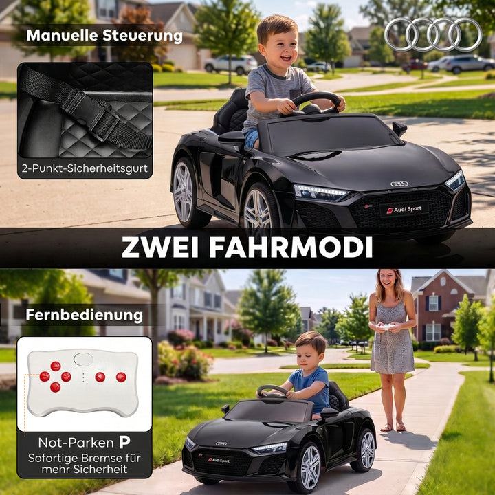 Elbil til børn Audi R8 12V fjernbetjening til børnebil sort