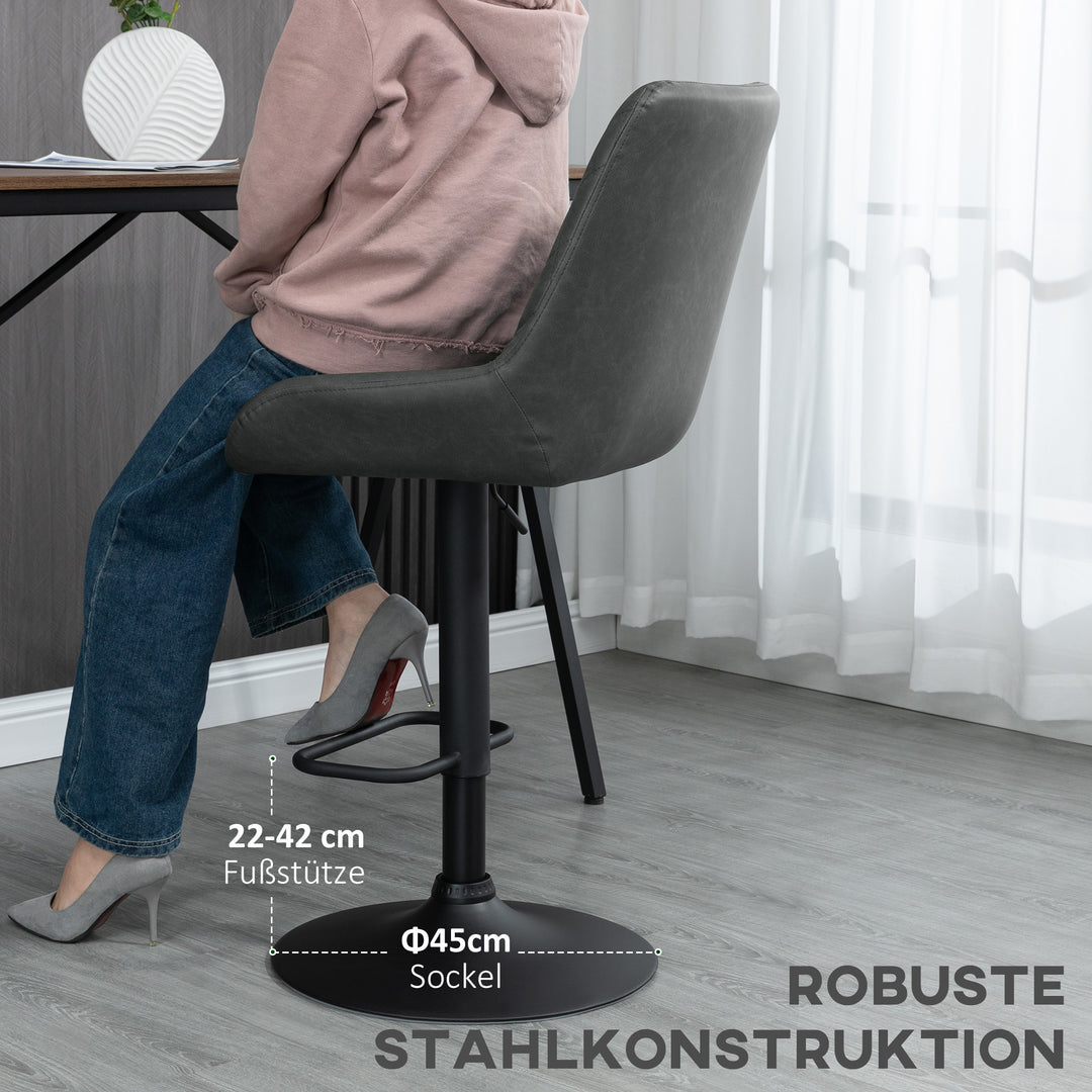 Barstol køkkenstol designerstol, højdejusterbar, med fodstøtte, 51 cm x 59 cm x 117 cm, mørkegrå + sort