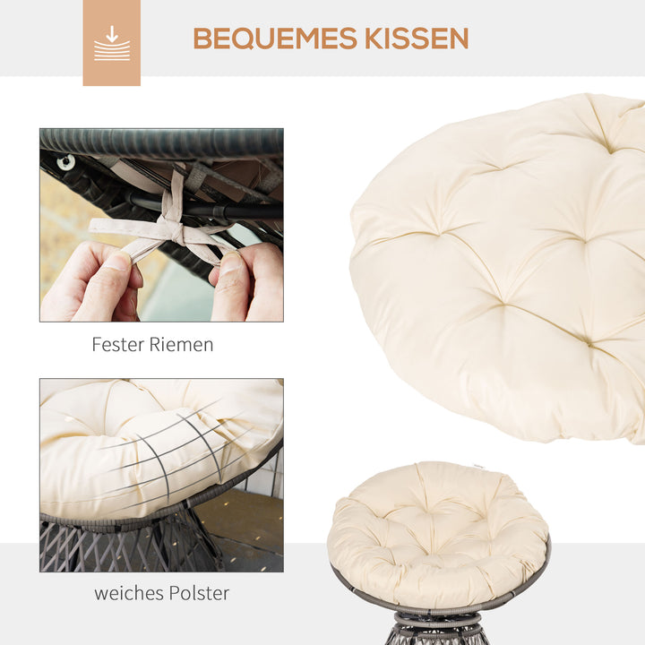 Papasan stol, kurvestol, sædehynde, syntetisk rattan, drejelig, metalstel, 87 x 97 x 86 cm, beige